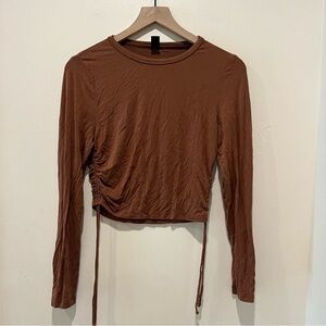Shein Brown Long Sleeve Shirt with side scrunch ties - women’s size large